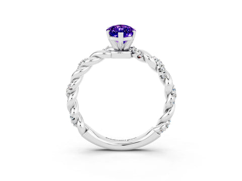 White gold Marquise Cut Tanzanite Solitaire Ring with Twisted Band and Pavé Accents_3
