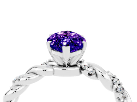 White gold Marquise Cut Tanzanite Solitaire Ring with Twisted Band and Pavé Accents_4
