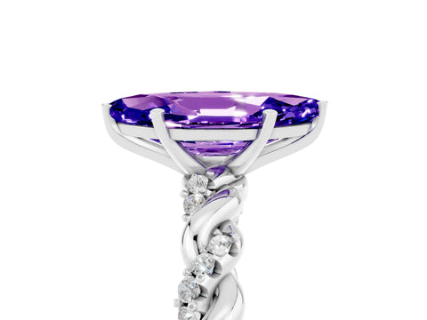 White gold Marquise Cut Tanzanite Solitaire Ring with Twisted Band and Pavé Accents_5
