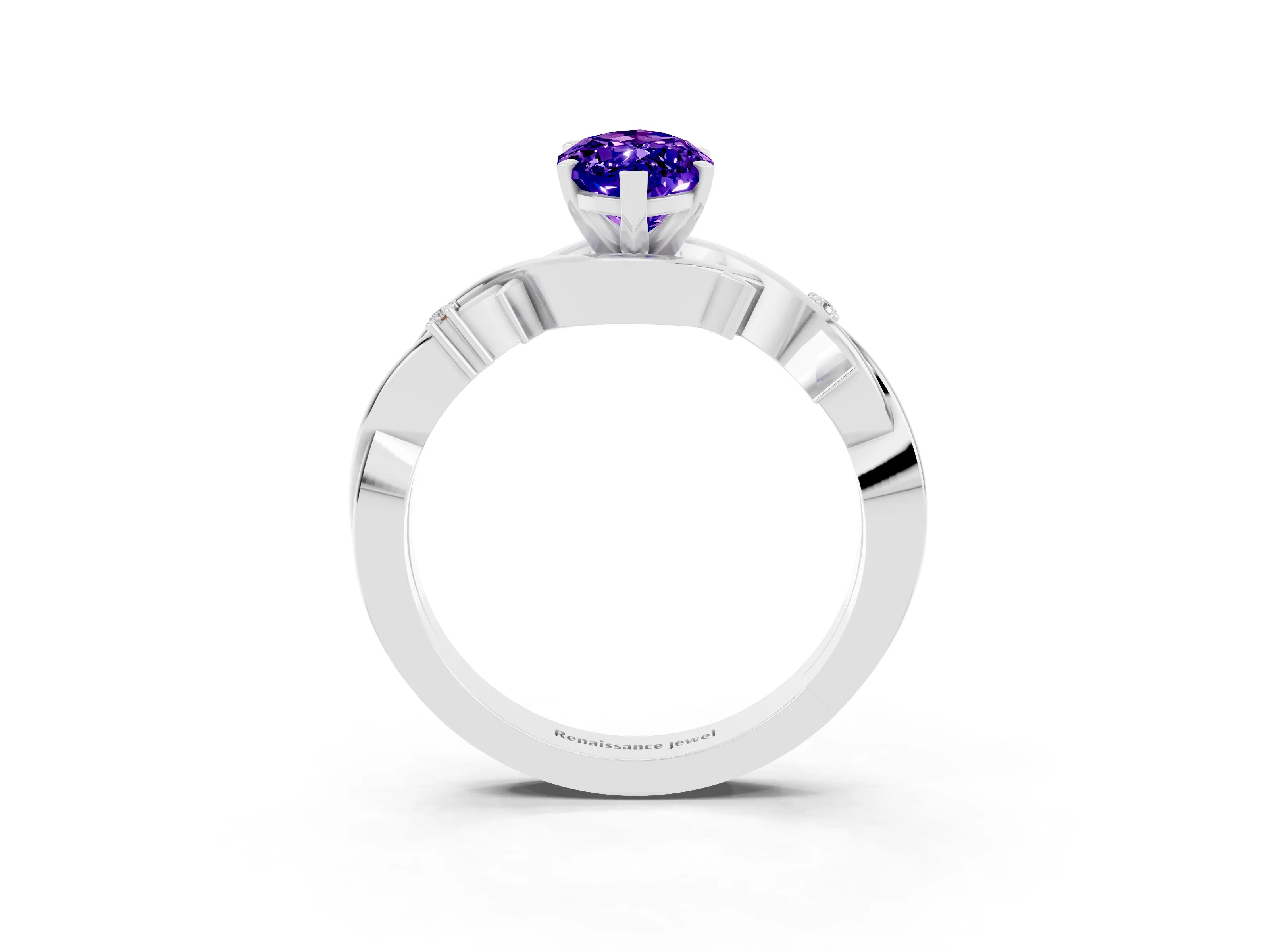 White gold Marquise Cut Tanzanite Solitaire Ring with Twisted Band and Prong Setting_15
