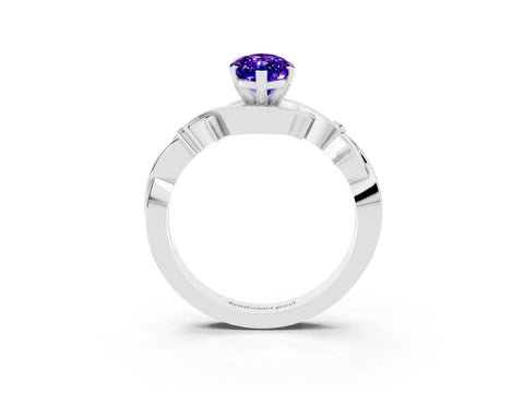 White gold Marquise Cut Tanzanite Solitaire Ring with Twisted Band and Prong Setting_15