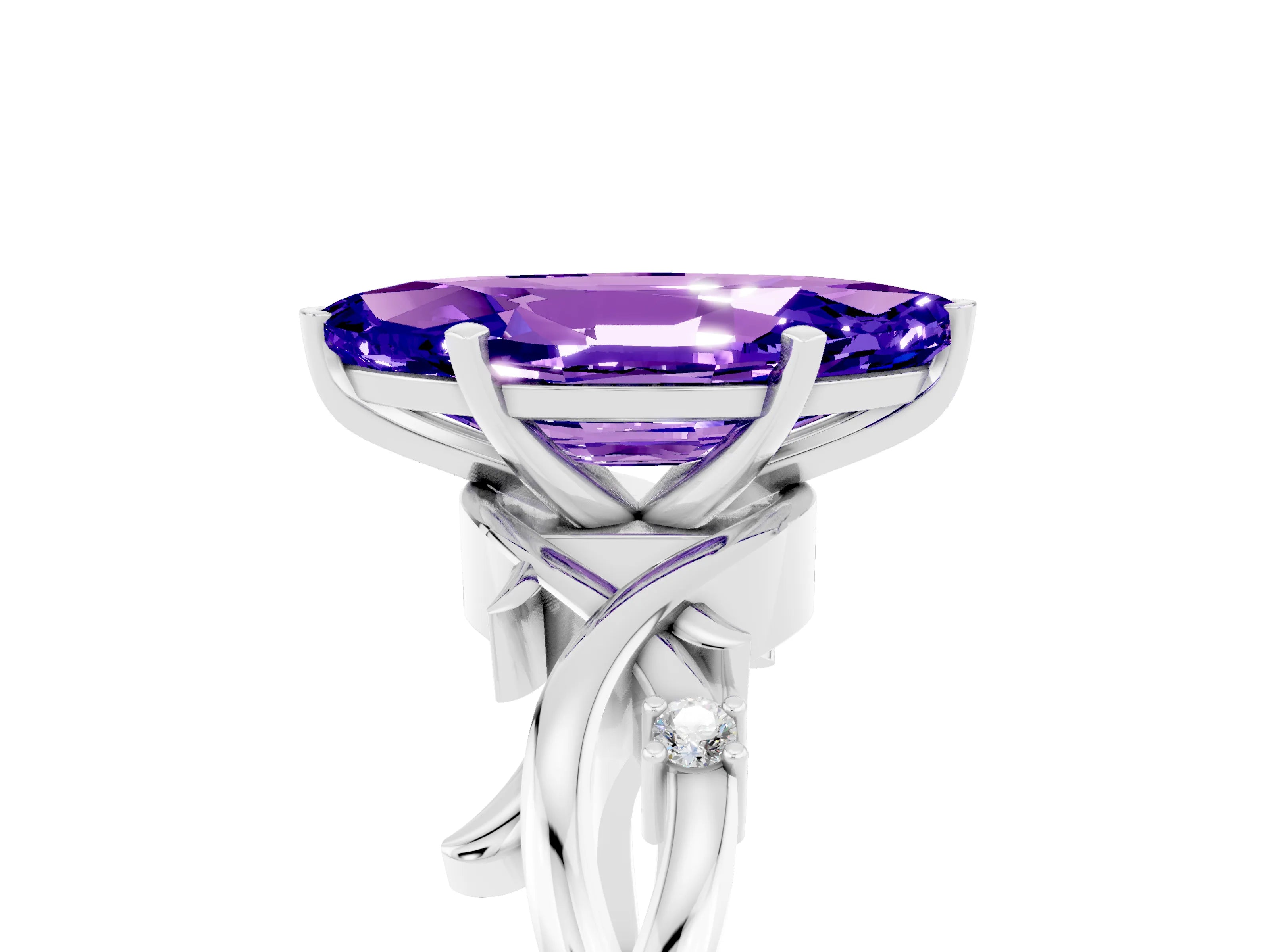 White gold Marquise Cut Tanzanite Solitaire Ring with Twisted Band and Prong Setting_17