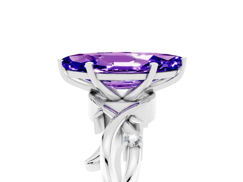White gold Marquise Cut Tanzanite Solitaire Ring with Twisted Band and Prong Setting_17