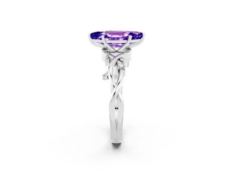White gold Marquise Cut Tanzanite Solitaire Ring with Twisted Band and Prong Setting_2