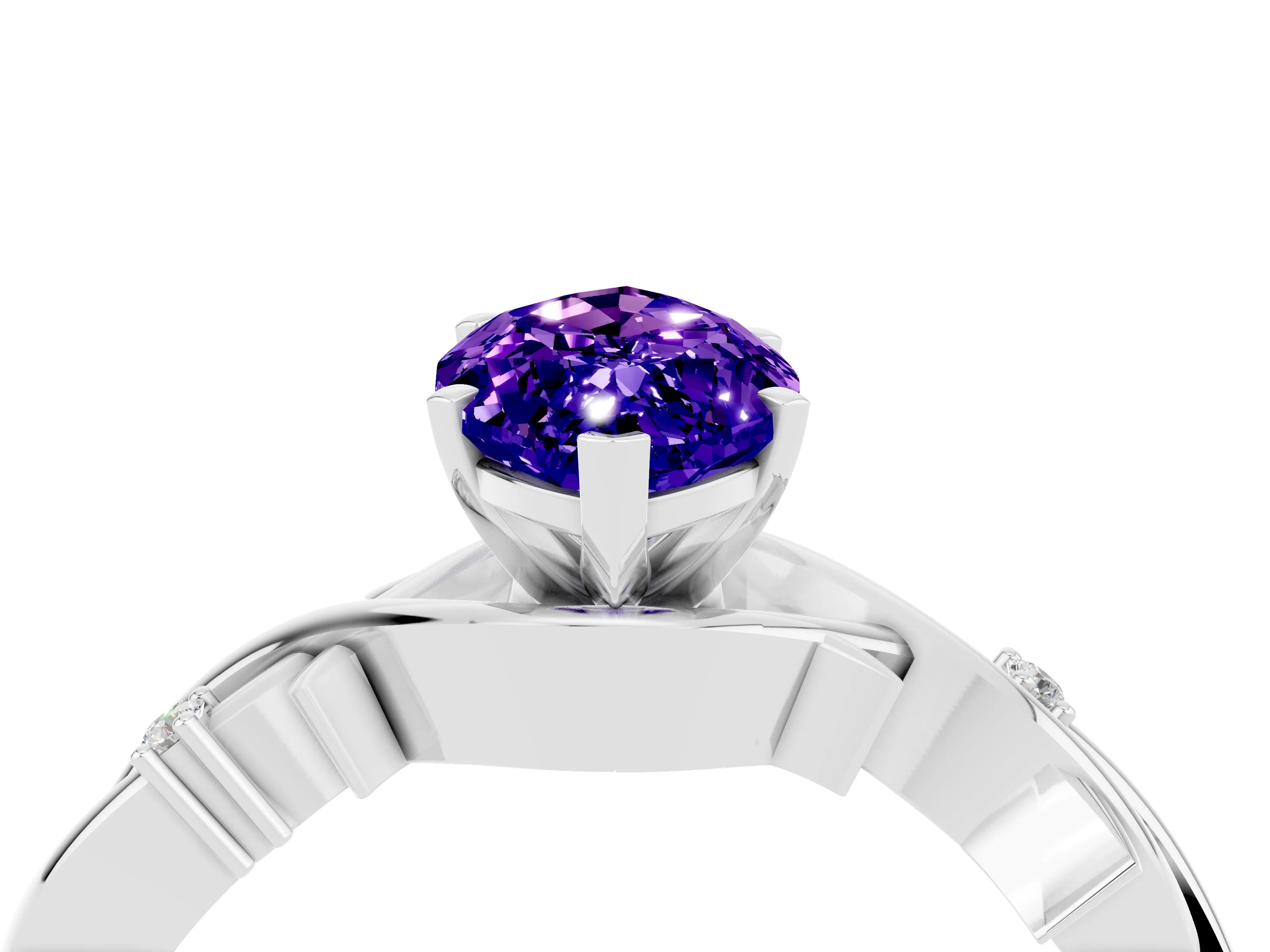 White gold Marquise Cut Tanzanite Solitaire Ring with Twisted Band and Prong Setting_4