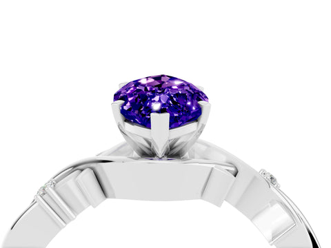 White gold Marquise Cut Tanzanite Solitaire Ring with Twisted Band and Prong Setting_4