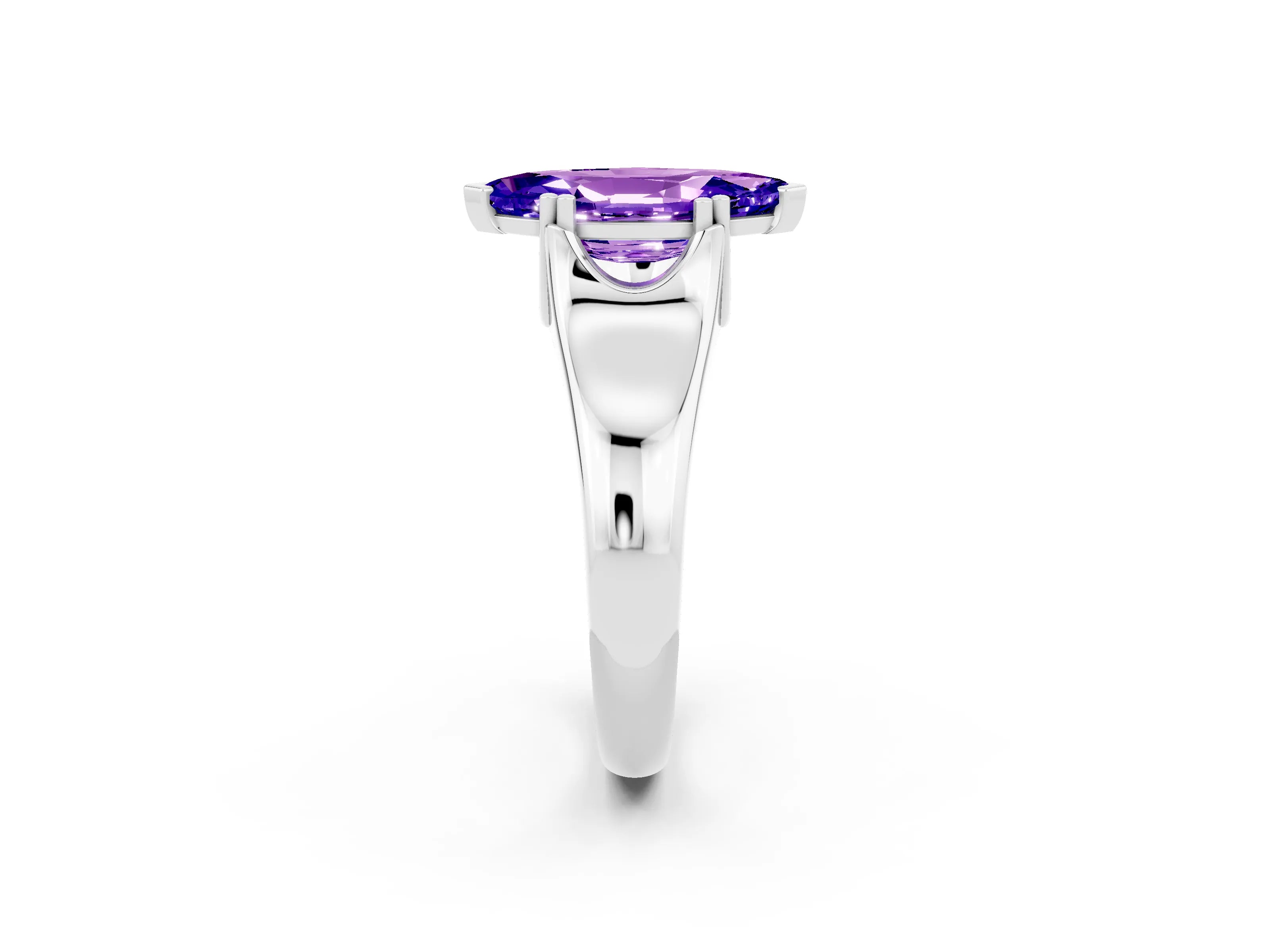White gold Marquise Cut Tanzanite Solitaire Ring with Wide Band and Prong Setting_2