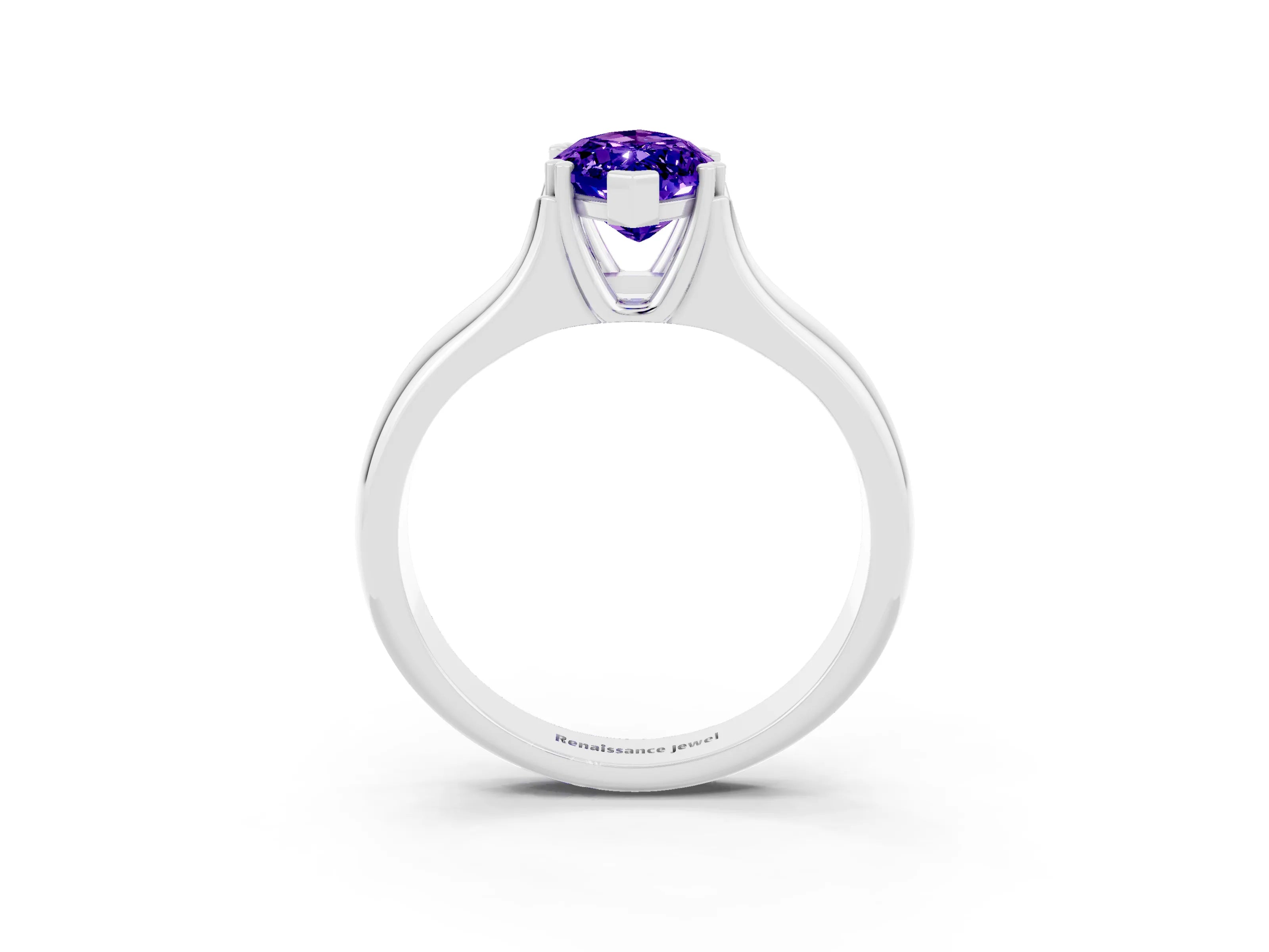 White gold Marquise Cut Tanzanite Solitaire Ring with Wide Band and Prong Setting_3
