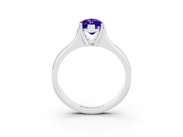 Silver Marquise Cut Tanzanite Solitaire Ring with Wide Band and Prong Setting