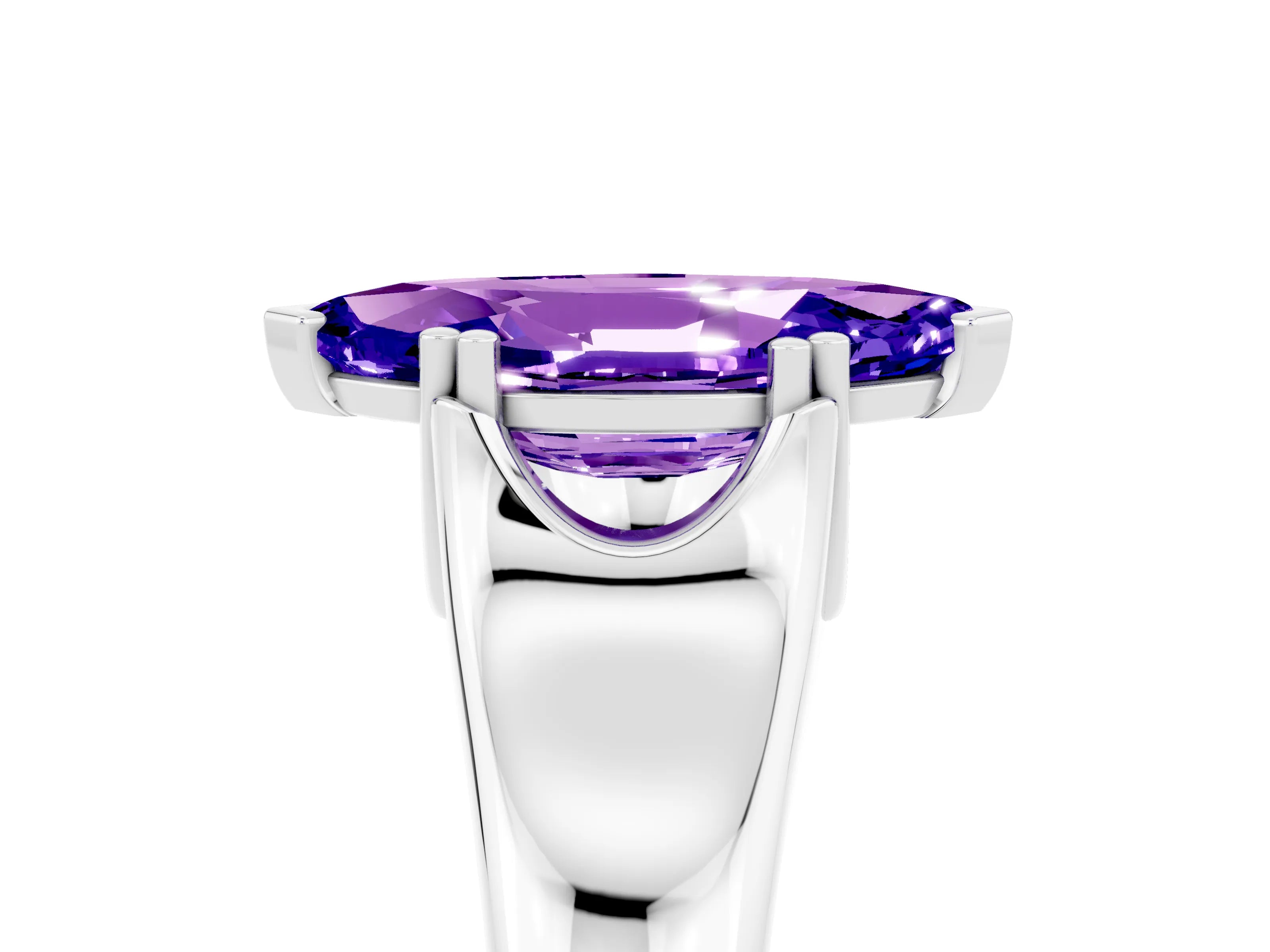 White gold Marquise Cut Tanzanite Solitaire Ring with Wide Band and Prong Setting_5