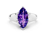 White gold Marquise Cut Tanzanite Solitaire Ring with Wide Band and Prong Setting
