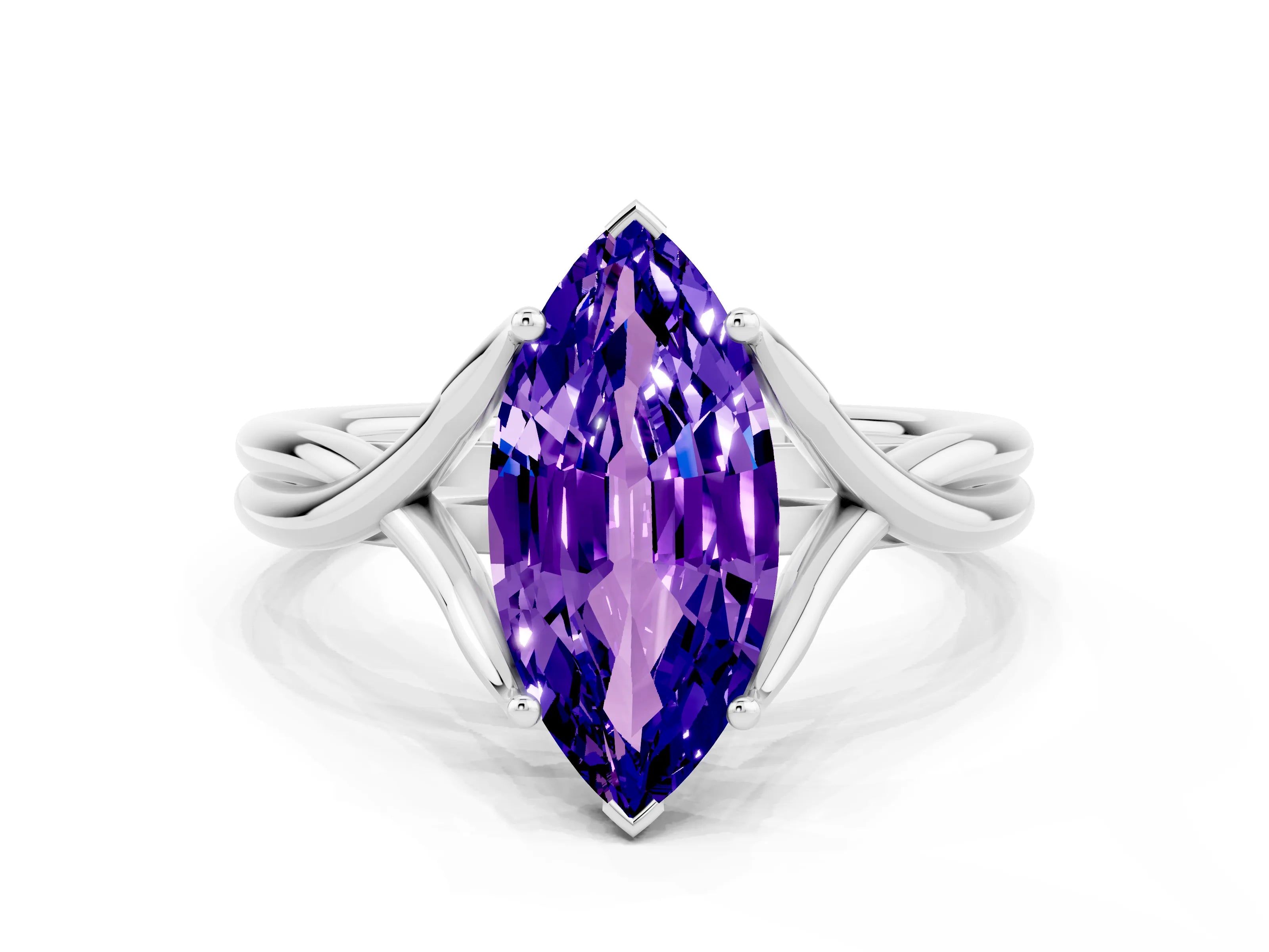 White gold Marquise Cut Tanzanite Solitaire Twist Band Prong Setting Ring_42