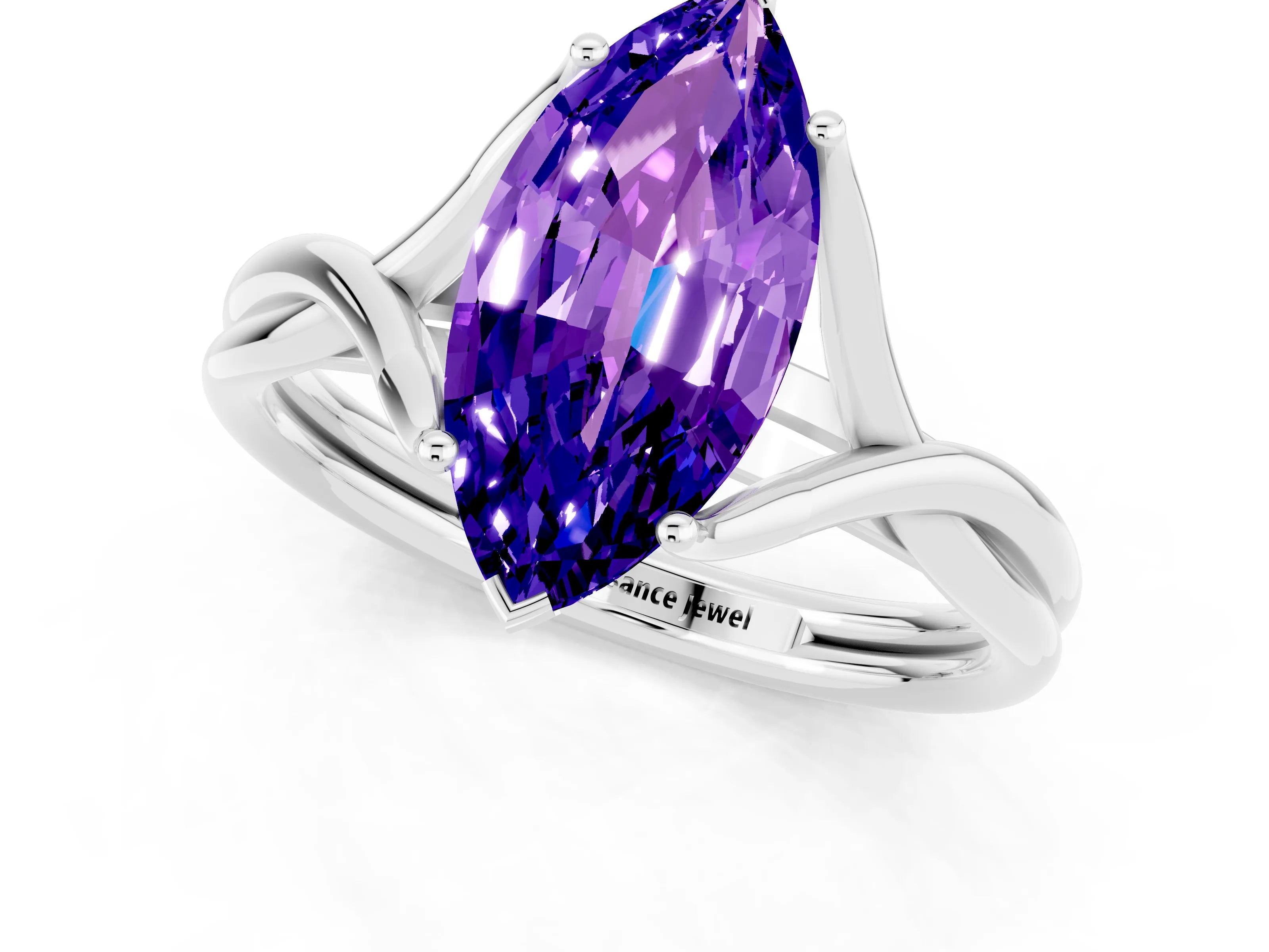 White gold Marquise Cut Tanzanite Solitaire Twist Band Prong Setting Ring_43