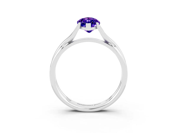 Platinum Marquise Cut Tanzanite Solitaire Twist Band Prong Setting Ring
