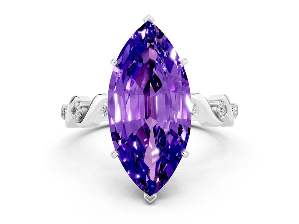 Platinum Marquise Cut Tanzanite Solitaire Twisted Band with Round  Accents and Prong Setting