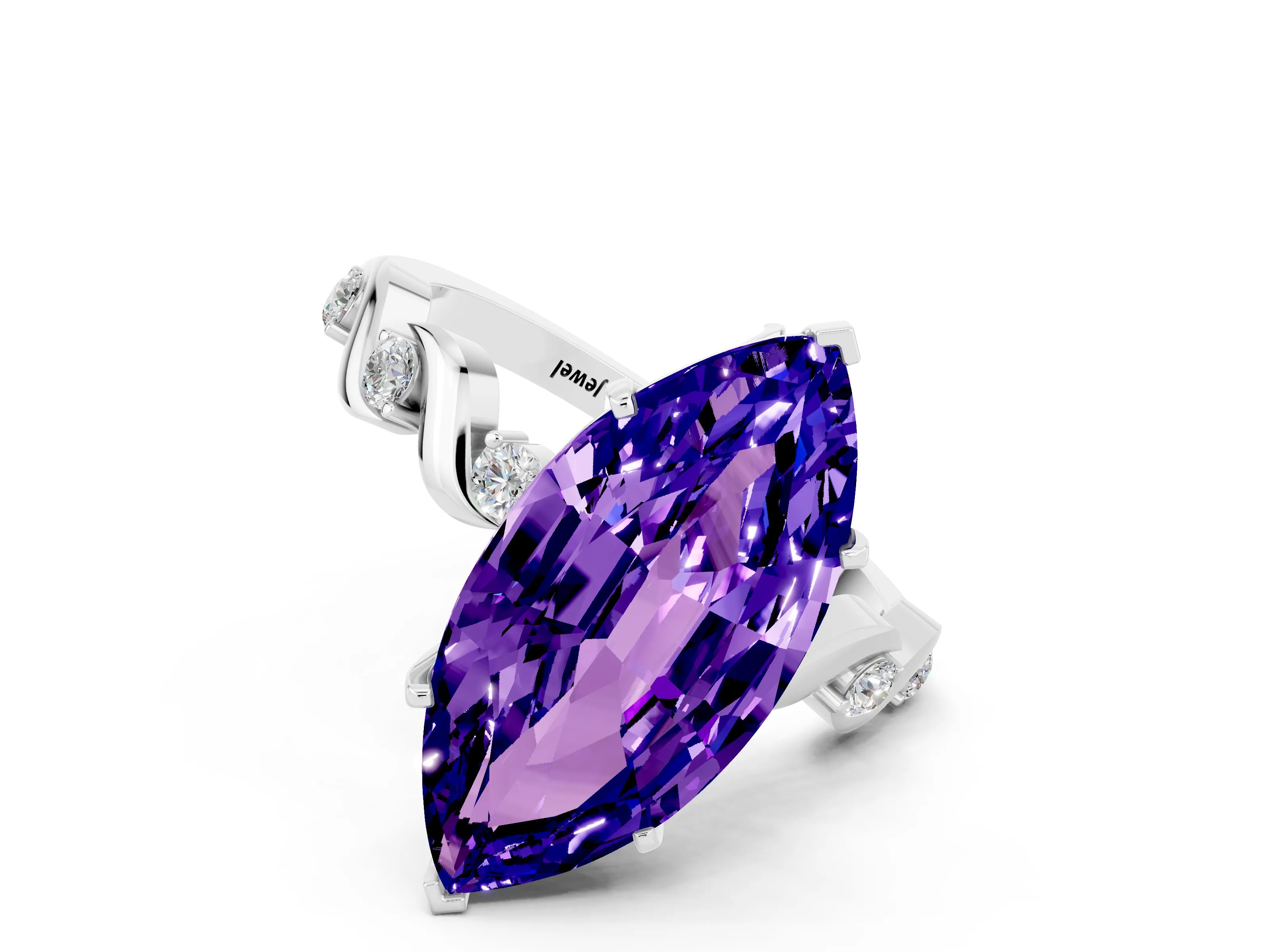 White gold Marquise Cut Tanzanite Solitaire Twisted Band with Round  Accents and Prong Setting_12