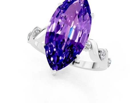 White gold Marquise Cut Tanzanite Solitaire Twisted Band with Round  Accents and Prong Setting_13