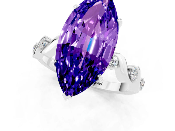 White gold Marquise Cut Tanzanite Solitaire Twisted Band with Round  Accents and Prong Setting