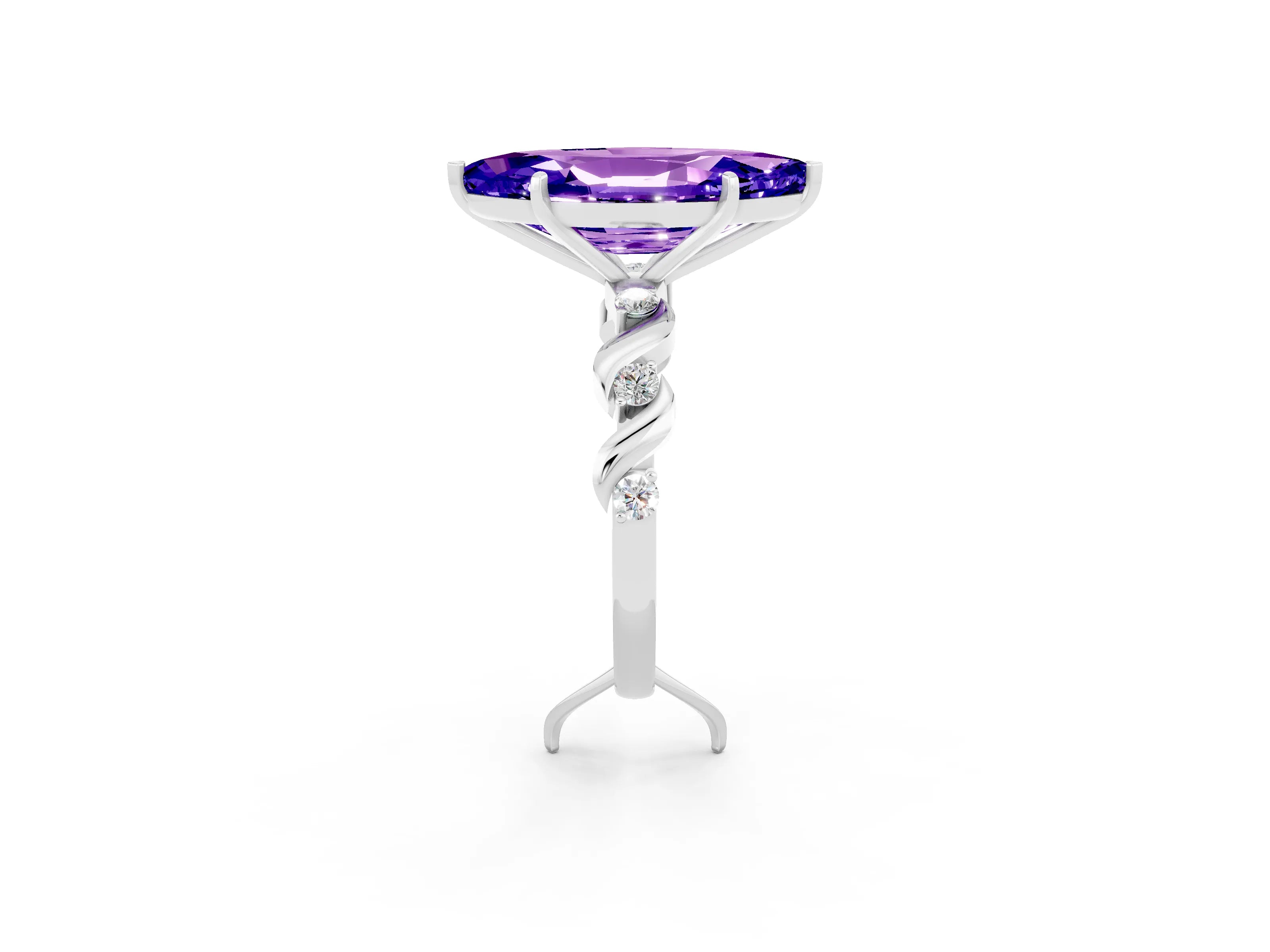 White gold Marquise Cut Tanzanite Solitaire Twisted Band with Round  Accents and Prong Setting_14