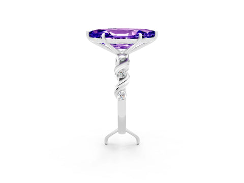 White gold Marquise Cut Tanzanite Solitaire Twisted Band with Round  Accents and Prong Setting_14