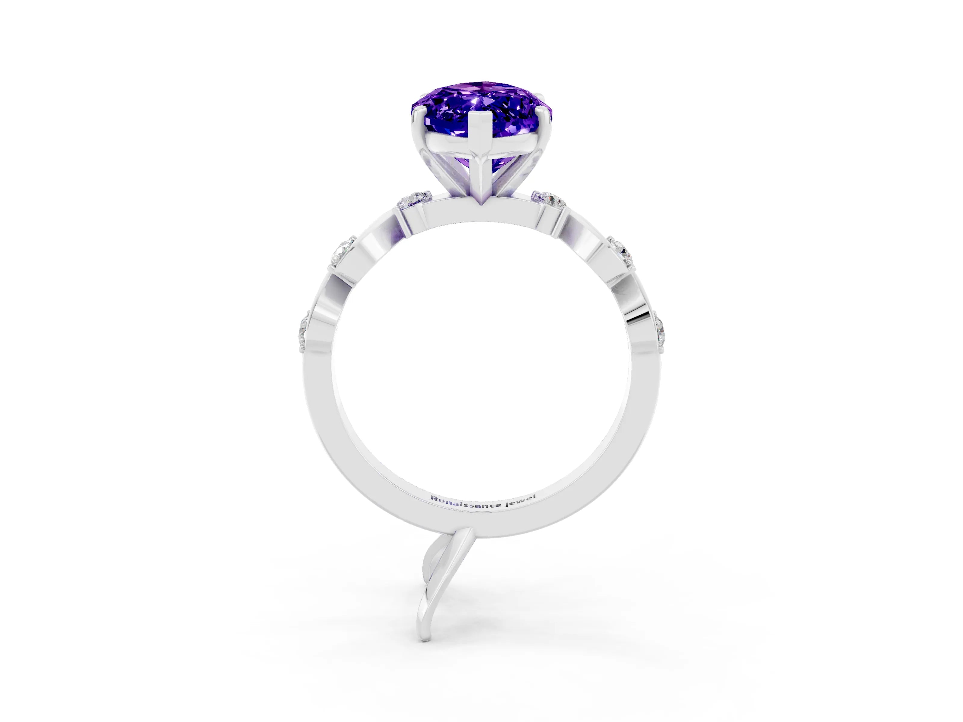 White gold Marquise Cut Tanzanite Solitaire Twisted Band with Round  Accents and Prong Setting_15