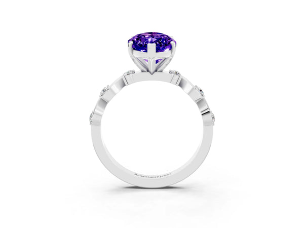 White gold Marquise Cut Tanzanite Solitaire Twisted Band with Round  Accents and Prong Setting
