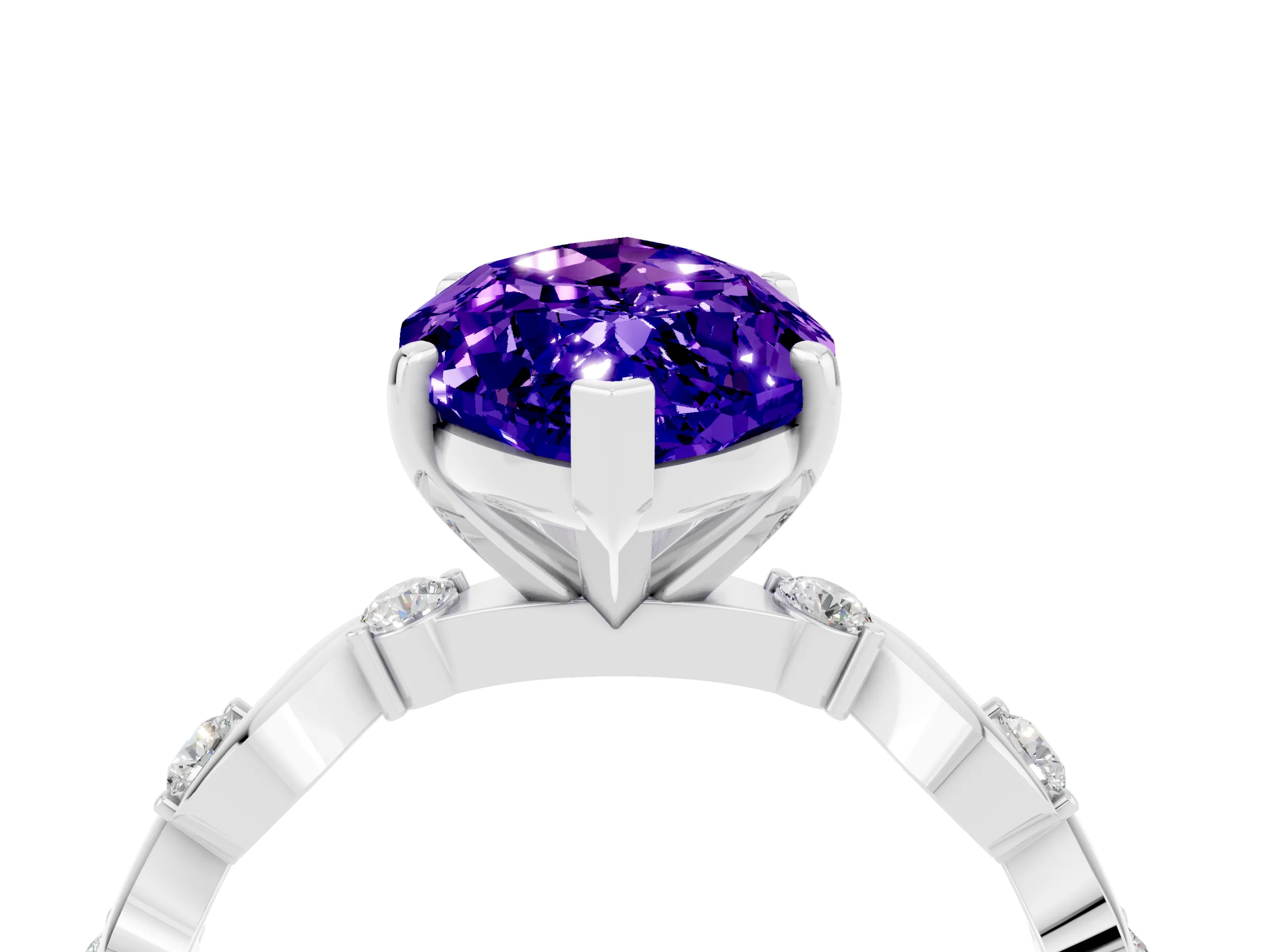 White gold Marquise Cut Tanzanite Solitaire Twisted Band with Round  Accents and Prong Setting_16