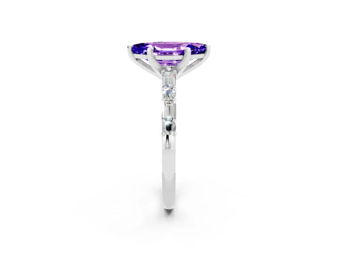 White gold Marquise Cut Tanzanite Solitaire with Side Baguettes and Channel Set Band_2