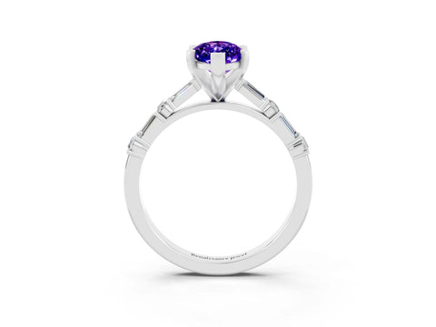 White gold Marquise Cut Tanzanite Solitaire with Side Baguettes and Channel Set Band_3