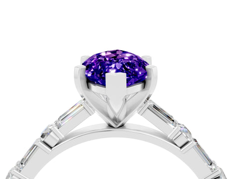 White gold Marquise Cut Tanzanite Solitaire with Side Baguettes and Channel Set Band_4
