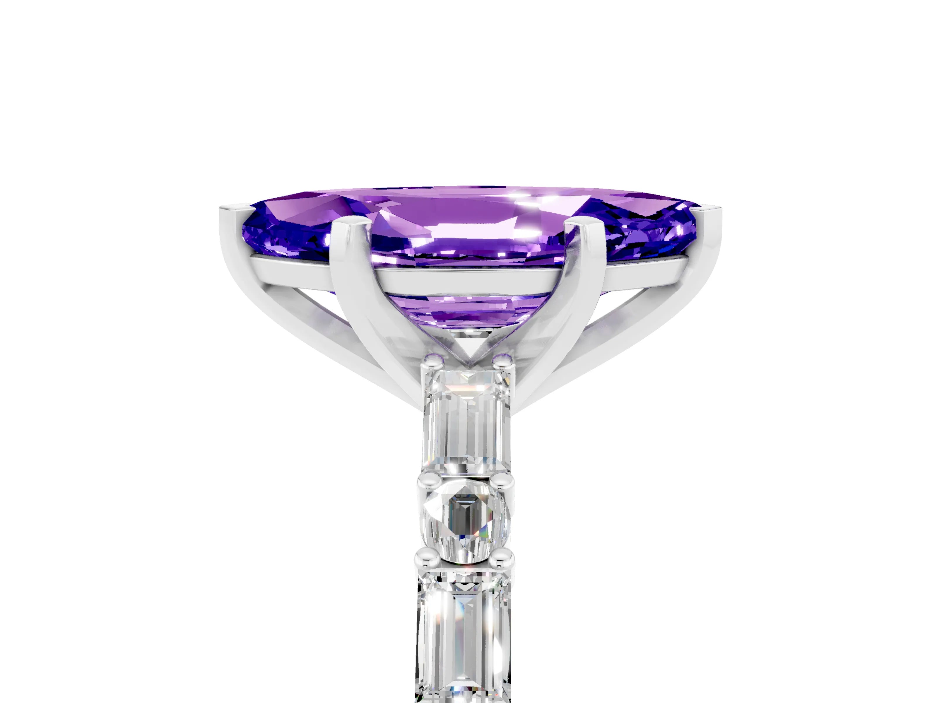 White gold Marquise Cut Tanzanite Solitaire with Side Baguettes and Channel Set Band_5