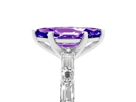 White gold Marquise Cut Tanzanite Solitaire with Side Baguettes and Channel Set Band_5