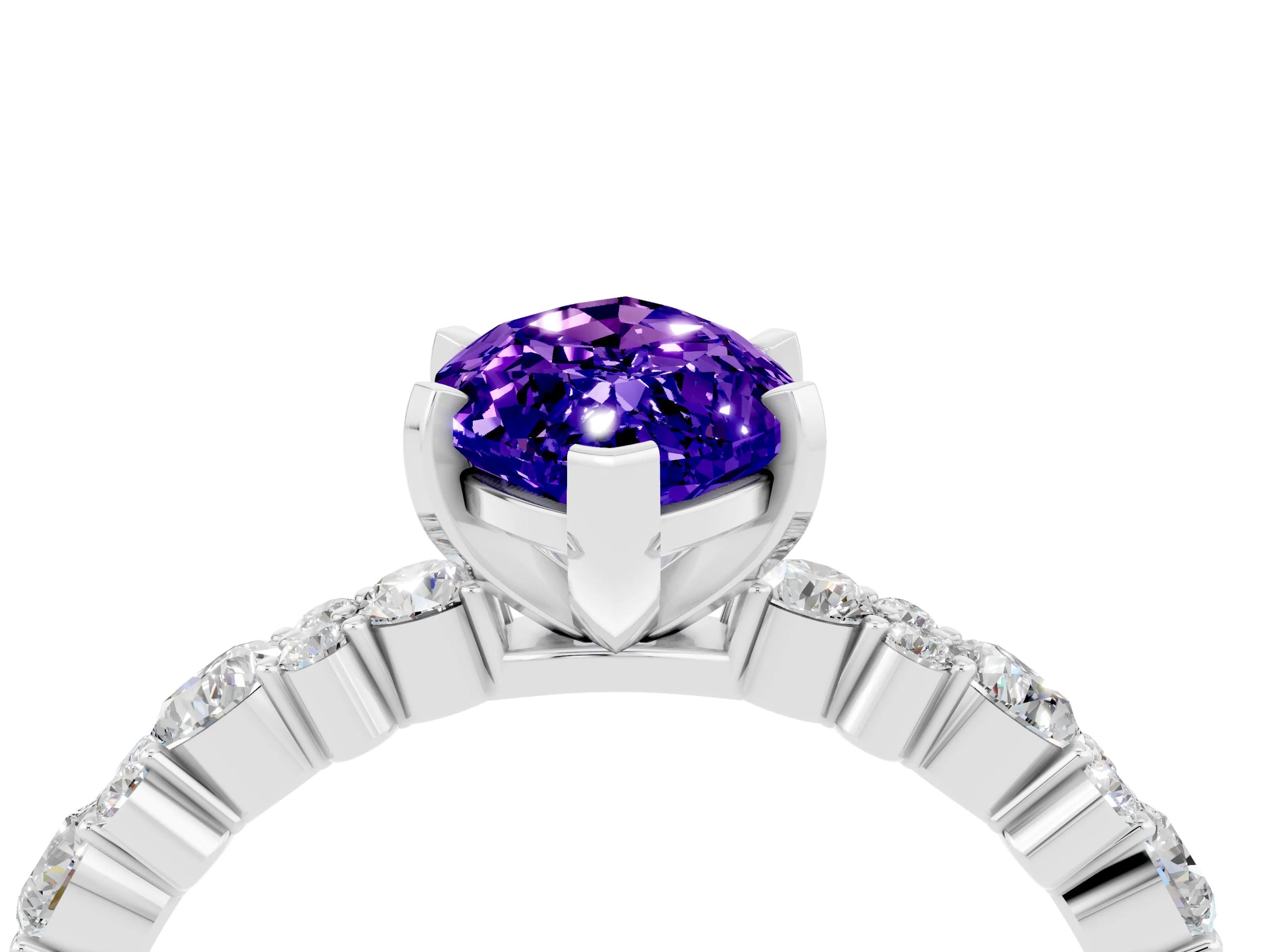 White gold Marquise Cut Tanzanite Solitaire with Side Stones, Pave Band, Four-Prong Setting_16
