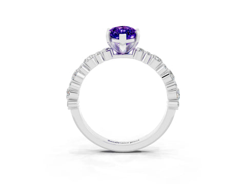 White gold Marquise Cut Tanzanite Solitaire with Side Stones, Pave Band, Four-Prong Setting_39