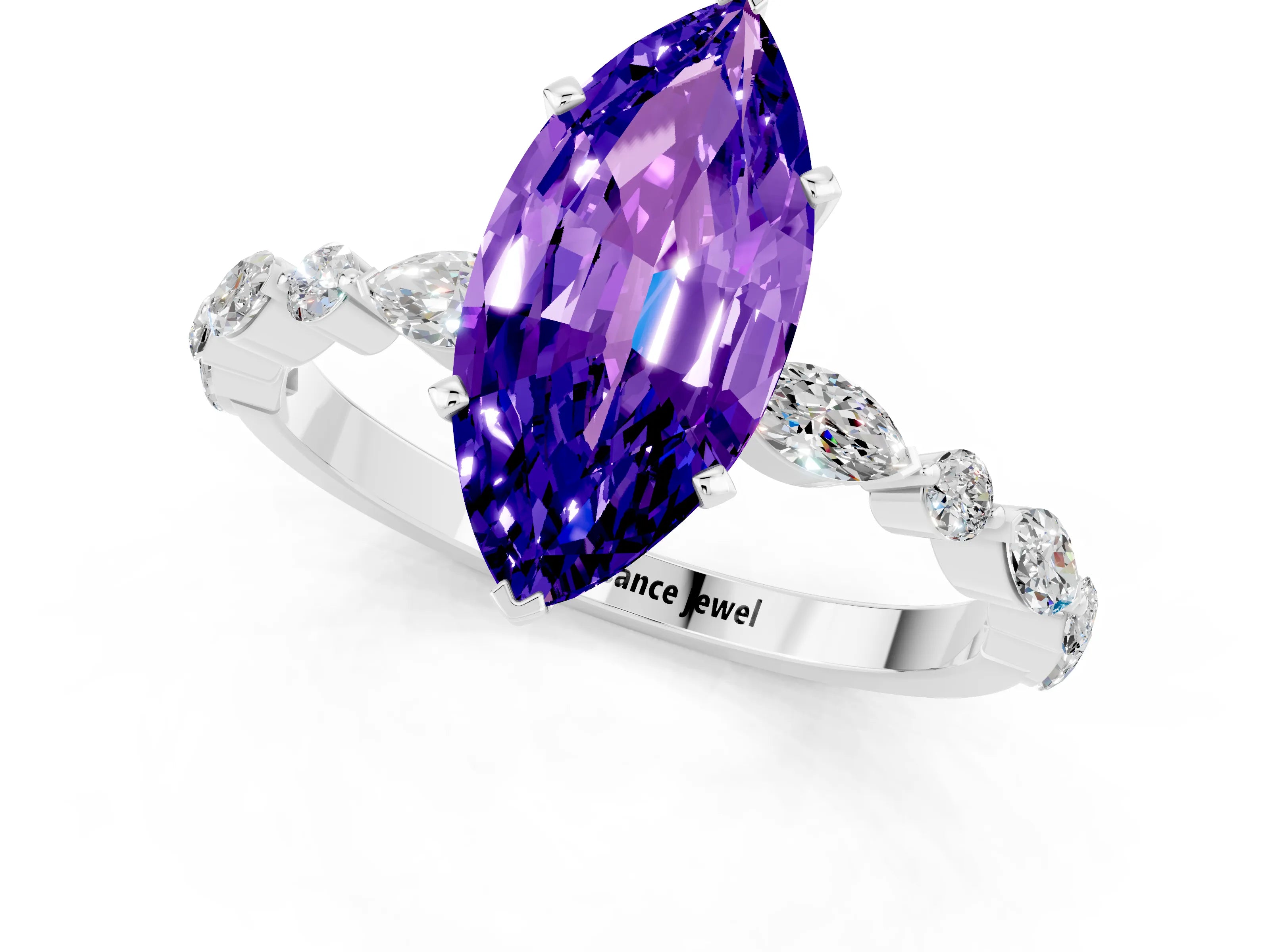 White gold Marquise Cut Tanzanite Solitaire with Side Stones on a Pavé Band and Four-Prong Setting_1