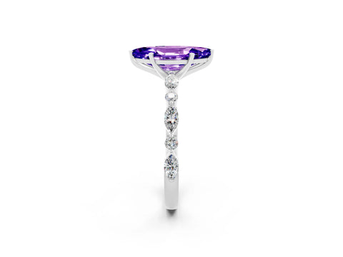 White gold Marquise Cut Tanzanite Solitaire with Side Stones on a Pavé Band and Four-Prong Setting_2