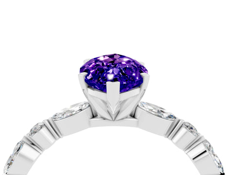 White gold Marquise Cut Tanzanite Solitaire with Side Stones on a Pavé Band and Four-Prong Setting_4
