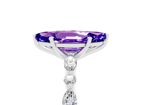 White gold Marquise Cut Tanzanite Solitaire with Side Stones on a Pavé Band and Four-Prong Setting_5