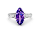 White gold Marquise Cut Tanzanite Split Shank Engagement Ring with Pavé Band