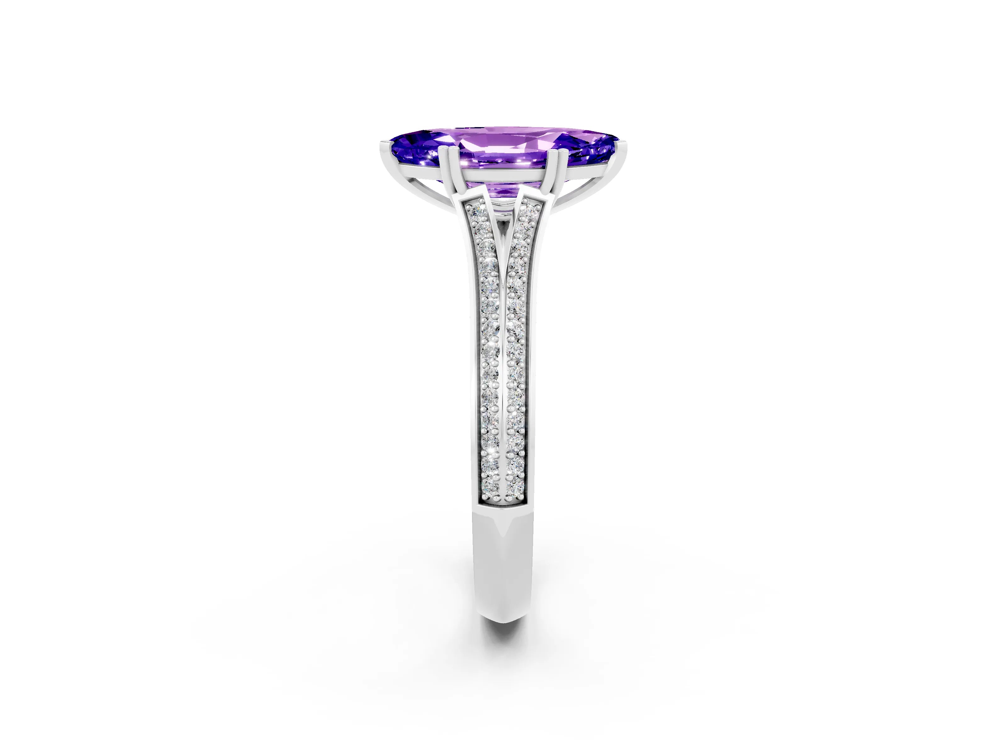 White gold Marquise Cut Tanzanite Split Shank Engagement Ring with Pavé Band_2