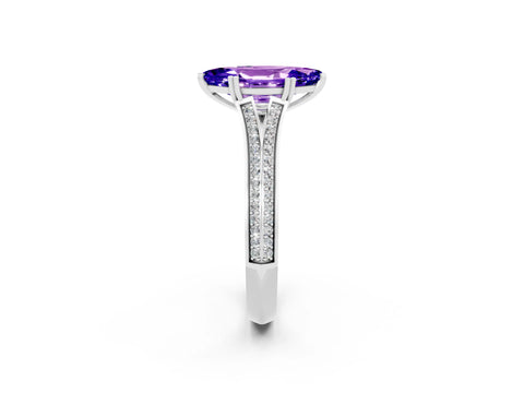 White gold Marquise Cut Tanzanite Split Shank Engagement Ring with Pavé Band_2