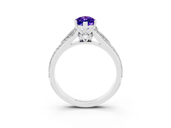 Platinum Marquise Cut Tanzanite Split Shank Engagement Ring with Pavé Band