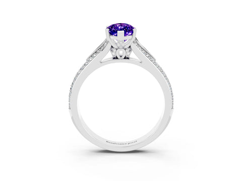 White gold Marquise Cut Tanzanite Split Shank Engagement Ring with Pavé Band_3