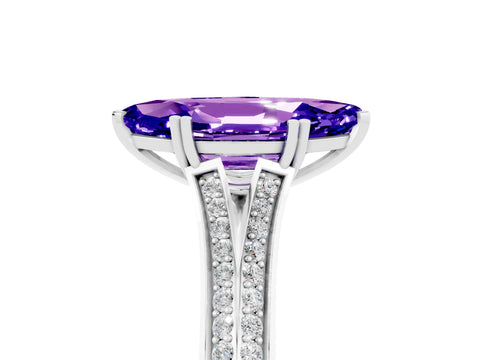 White gold Marquise Cut Tanzanite Split Shank Engagement Ring with Pavé Band_5