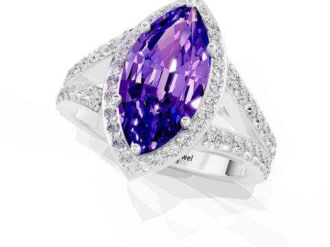 White gold Marquise Cut Tanzanite Split Shank Halo Ring with Four-Prong Setting_13
