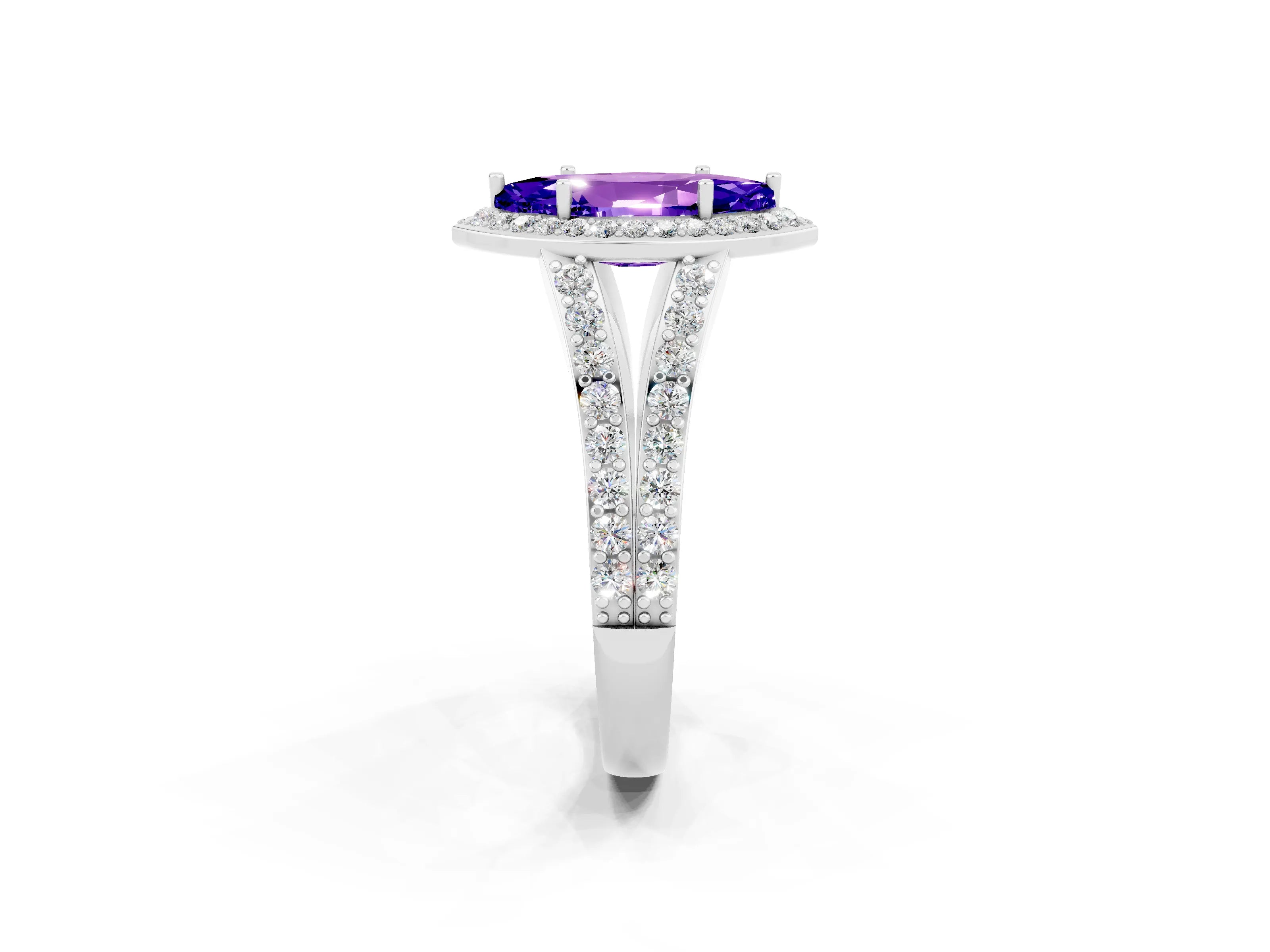 White gold Marquise Cut Tanzanite Split Shank Halo Ring with Four-Prong Setting_14