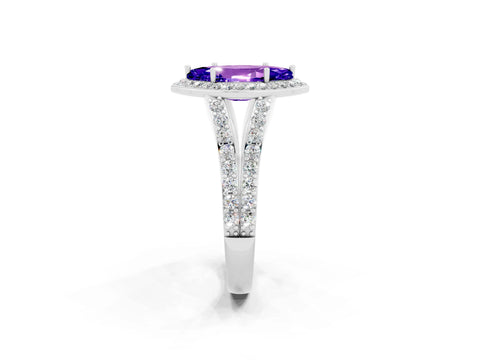 White gold Marquise Cut Tanzanite Split Shank Halo Ring with Four-Prong Setting_14