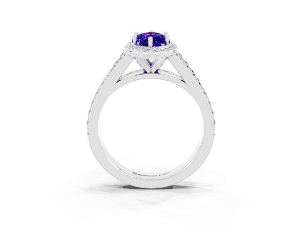 Platinum Marquise Cut Tanzanite Split Shank Halo Ring with Four-Prong Setting