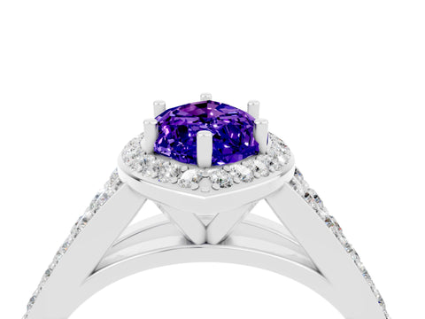 White gold Marquise Cut Tanzanite Split Shank Halo Ring with Four-Prong Setting_16