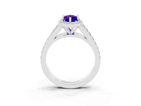 White gold Marquise Cut Tanzanite Split Shank Halo Ring with Four-Prong Setting_27
